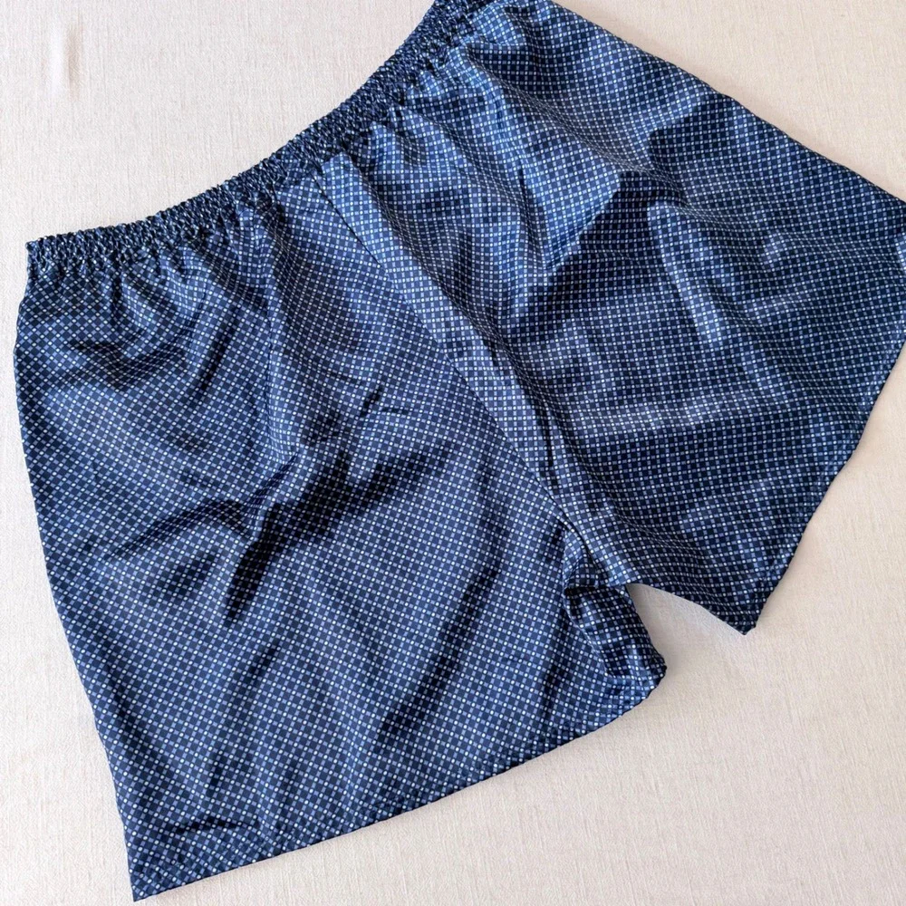 Robert Louis Mens XL Blue Silk Blend‎ Geometric Grid Boxer Shorts Sleepwear